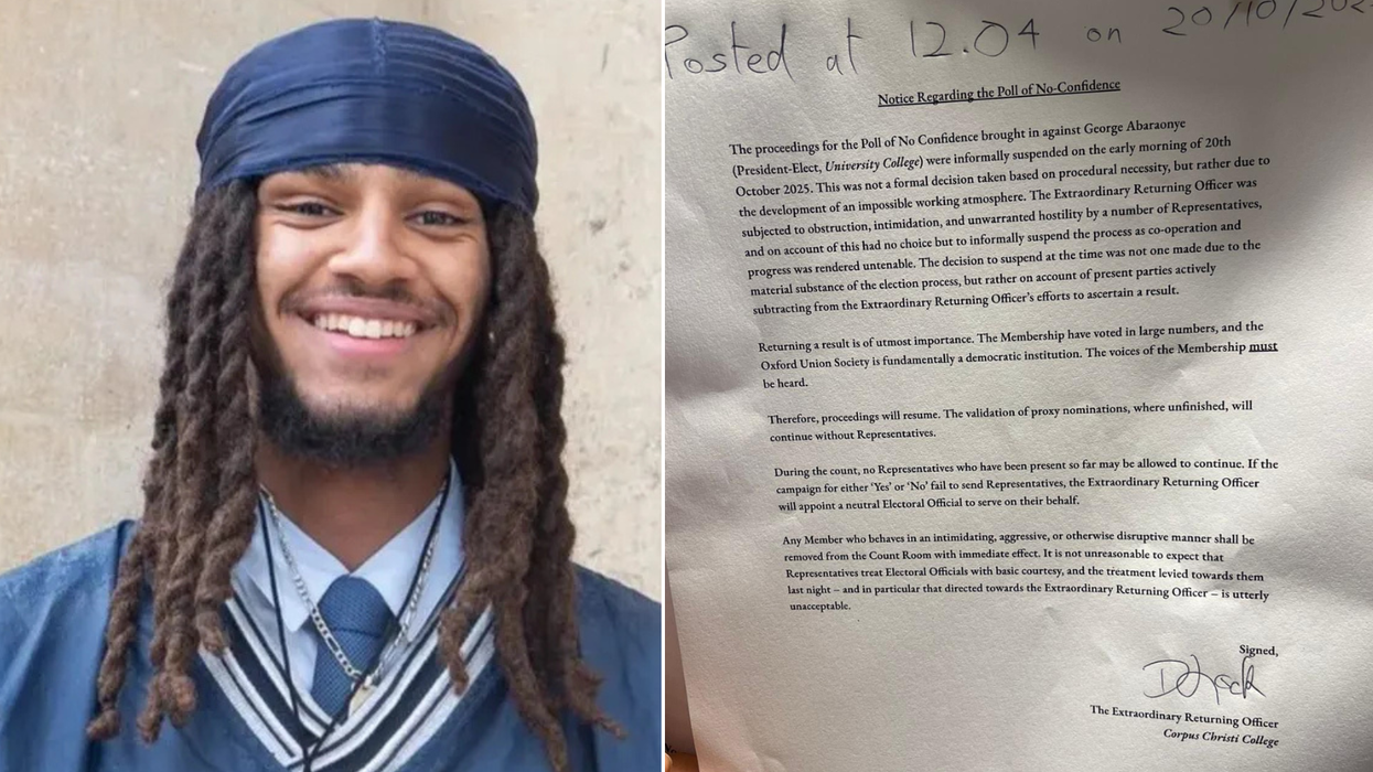Oxford Union vote SUSPENDED after officer 'intimidated' while counting George Abaraonye no-confid...