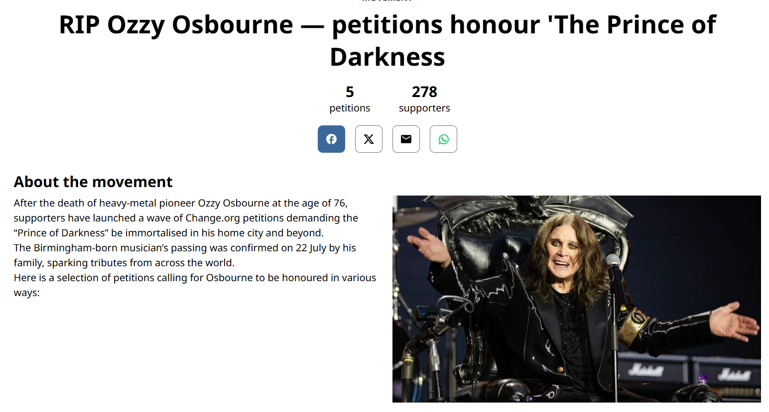 Ozzy Osbourne Change.Org petitions