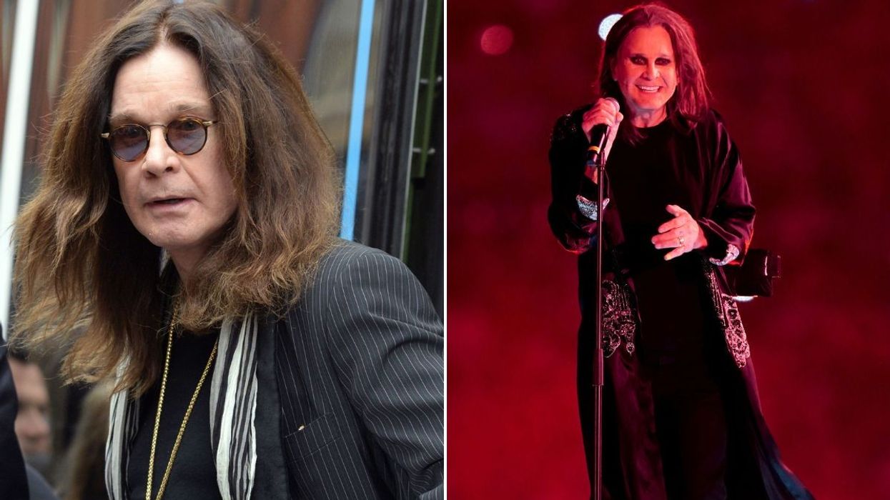 Ozzy Osbourne wearing sunglasses and performing on stage