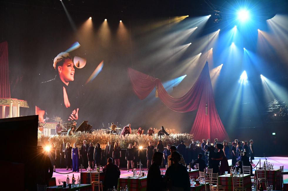 P!nk and Rag'n'Bone Man perform during the Brit Awards 2021 at the O2 Arena.