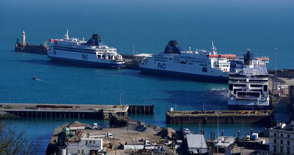 P&O ferries, the Pride of Canterbury (left), Pride of Kent and the Spirit of Britain, remain moored at the Port of Dover in Kent after P&O Ferries suspended sailings and handed 800 seafarers immediate severance notices. Picture date: Friday March 18, 2022.