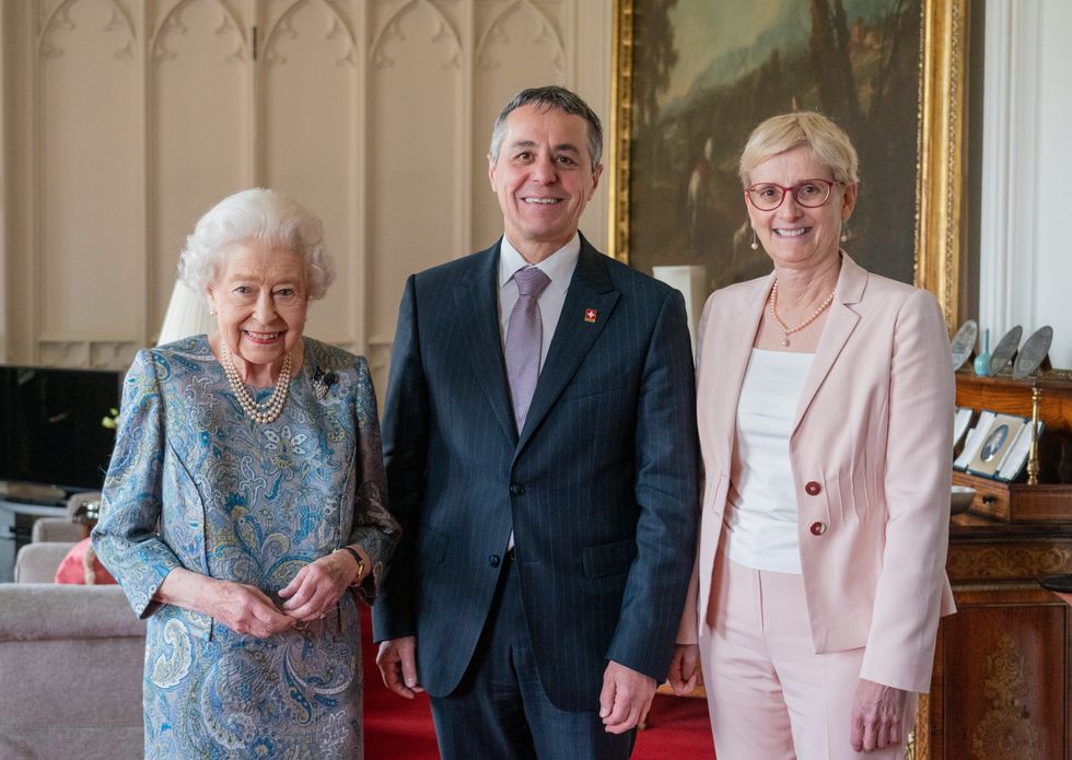 <p>Queen Elizabeth II poses for a photo with the President of Switzerland Ignazio Cassis and his wife Paola Cassis during an audience at Windsor Castle<br></p>