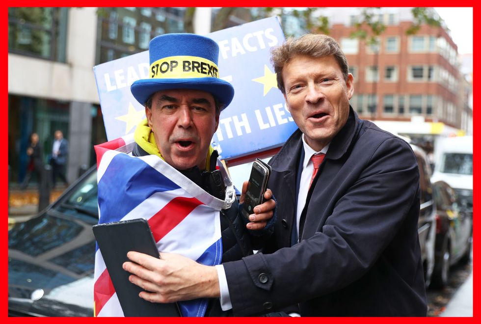 PABest Brexit Party chairman Richard Tice (right) with anti-Brexit protestor Steve Bray ahead of the upcoming General Election in Westminster, London.