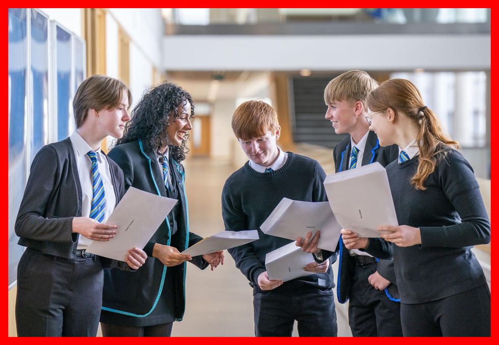 PABest Students (from left) Sophie Thwaites, Aaliyah McLaine, Michael Stewart, Aaron Boyack and Claire McNab at Auchmuty High School in Glenrothes, Fife, check their results as high school pupils across Scotland find out their exam results. Picture date: Tuesday August 9, 2022.
