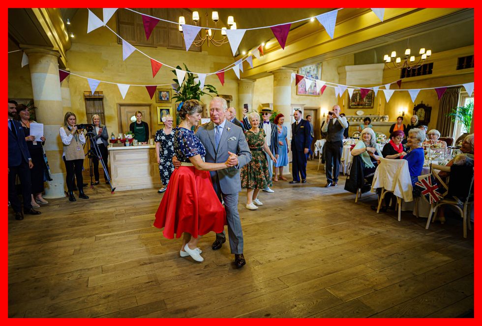 PABest The Prince of Wales dances with Bridget Tibbs during a Jubilee tea dance hosted by The Prince's Foundation to mark the Platinum Jubilee, at Highgrove near Tetbury, Gloucestershire. Prince Charles was joined by Jools Holland, Ruby Turner and Patrick Grant at the celebratory tea dance, one of many held across the UK by The Prince's Foundation, whose objective is to combat loneliness and isolation in surrounding communities. Picture date: Tuesday May 31, 2022.