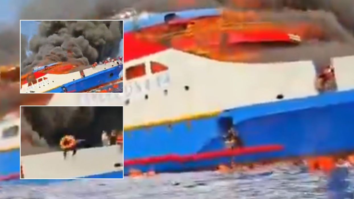 Packed ferry with nearly 300 on board bursts into flames as panicked passengers jump into sea to escape blazing inferno