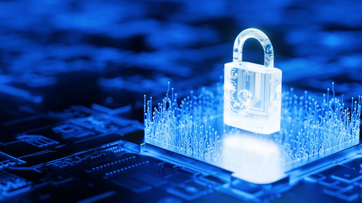 padlock pictured on a circuit board in blue