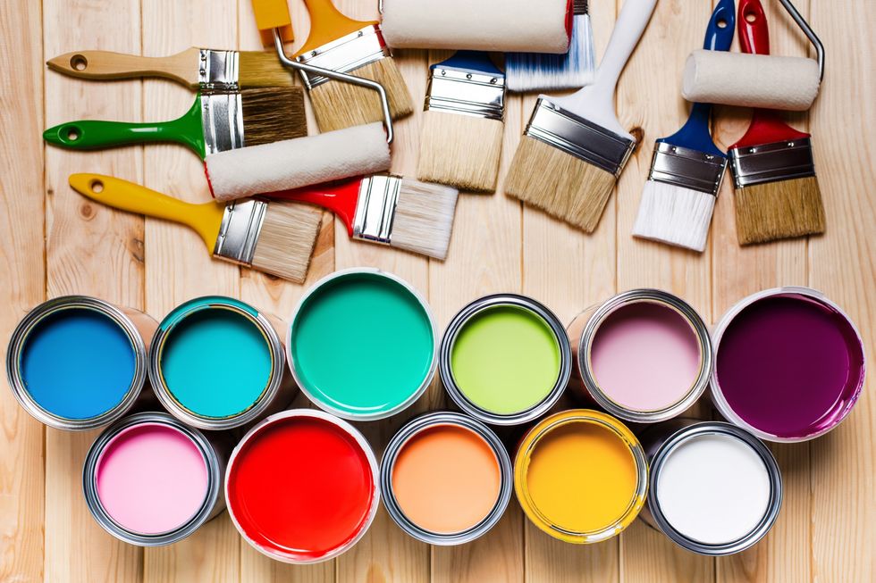 Paint pots and brushes