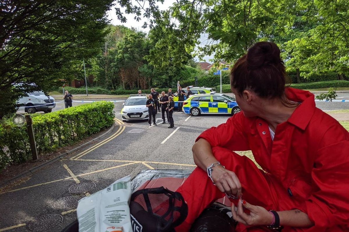 Palestine Action taking part in a protest this morning