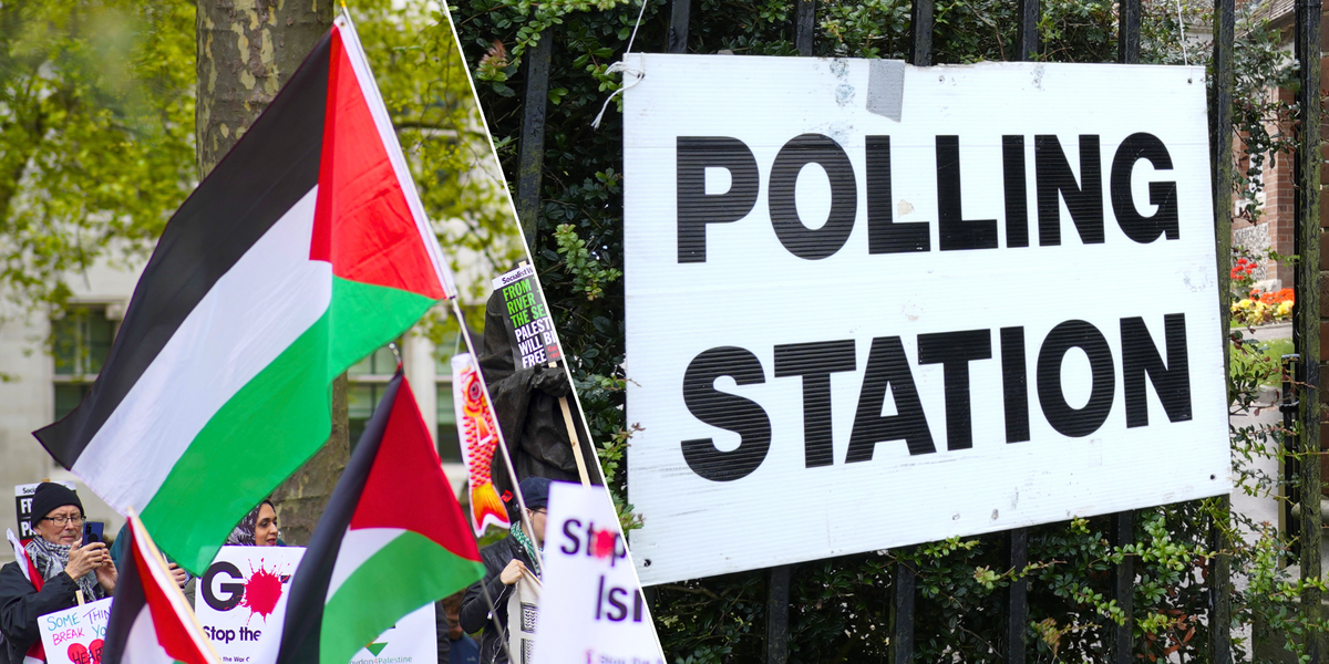 NextImg:Palestine flags on display around polling stations in London as locals fume 'democracy has broken down'