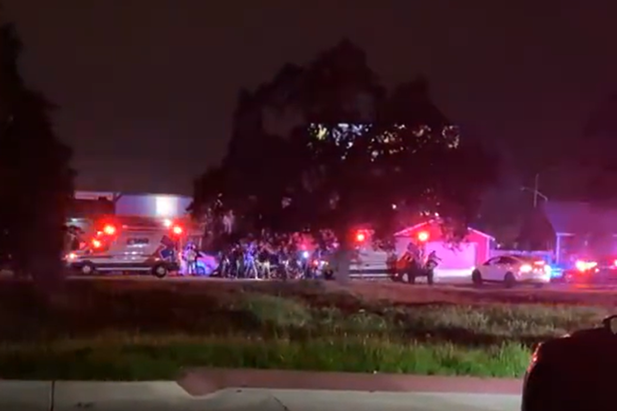 Paramedics and police at Stockton shooting site