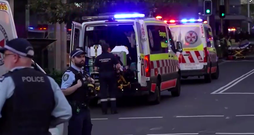 Paramedics treating victims outside Westfield Bondi Junction