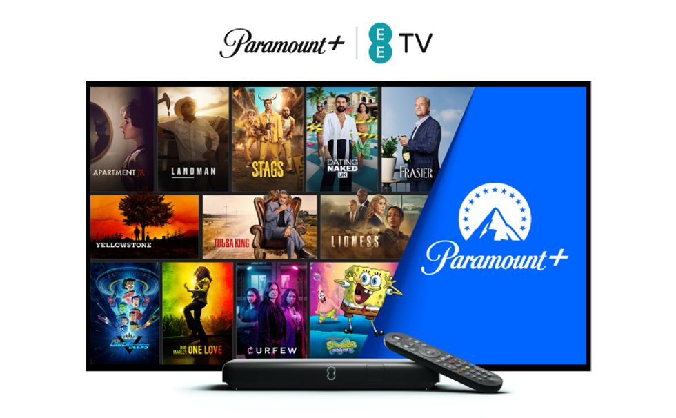 paramount plus shows shown with an EE tv Box Pro underneath