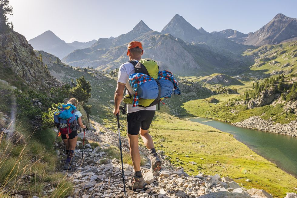 Parent and child hiking in the Spanish Pyrenees