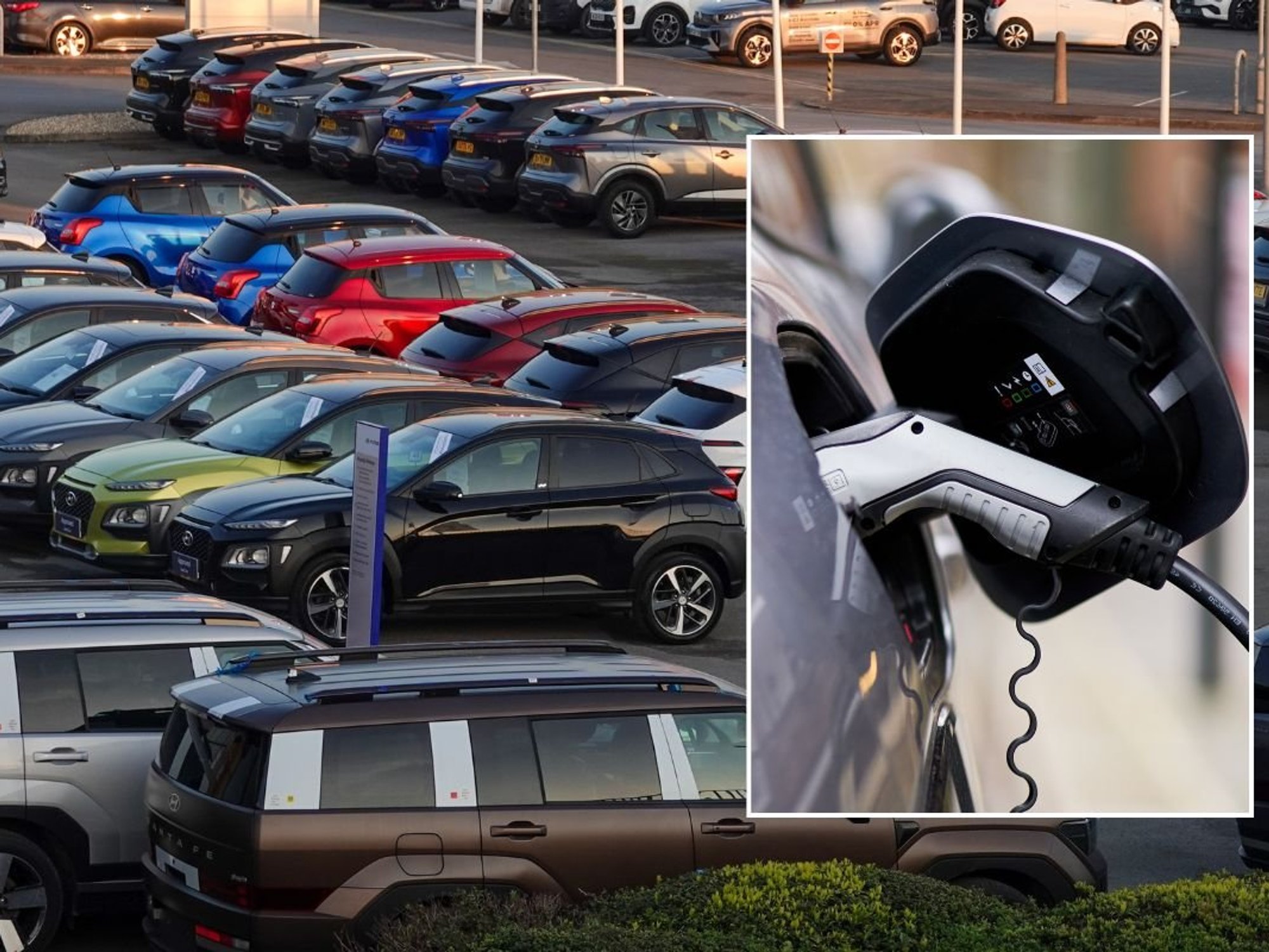 Parked cars and an electric car charger