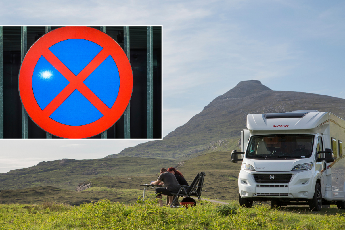 parking ban sign and motorhome