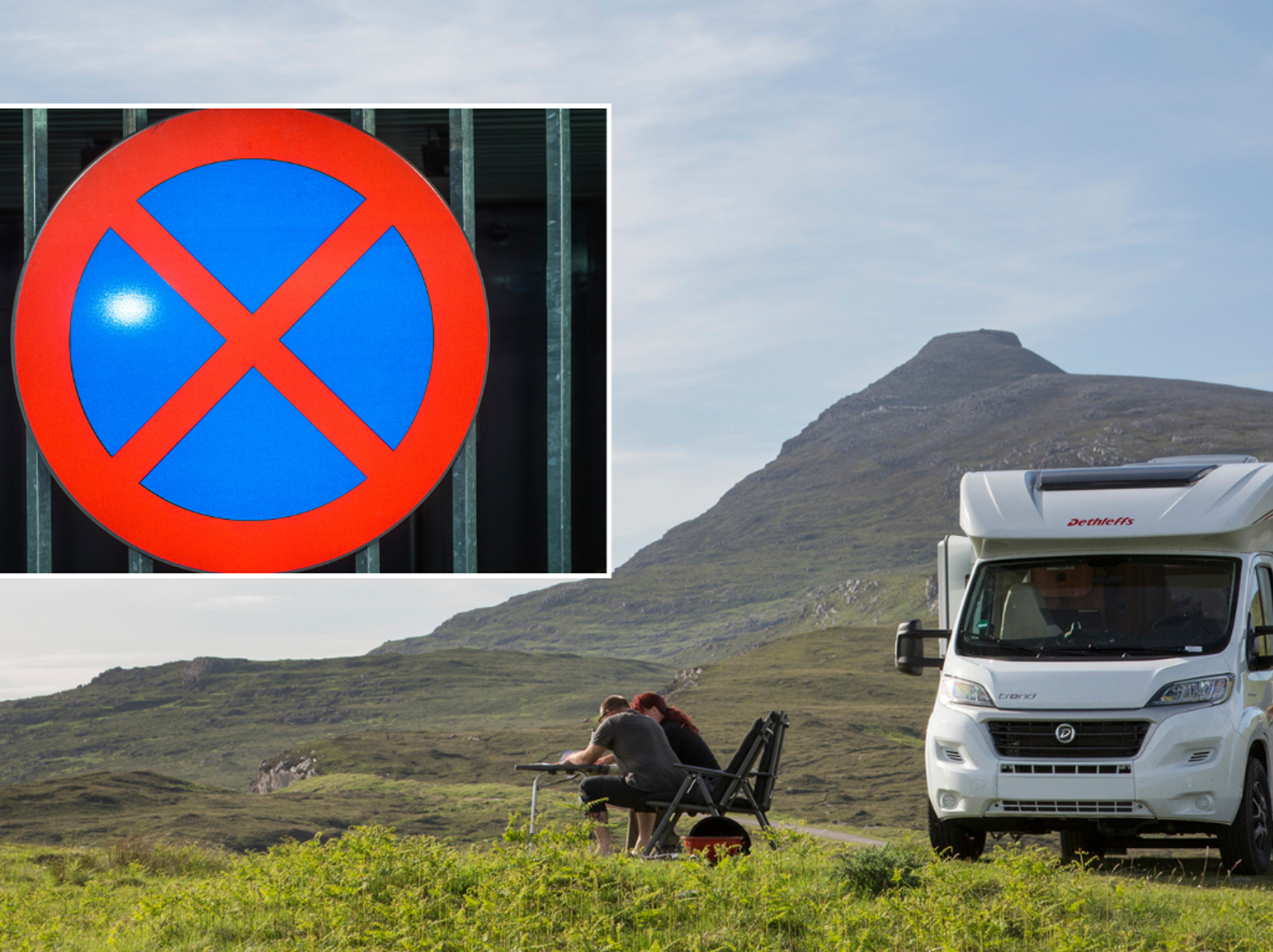 parking ban sign and motorhome