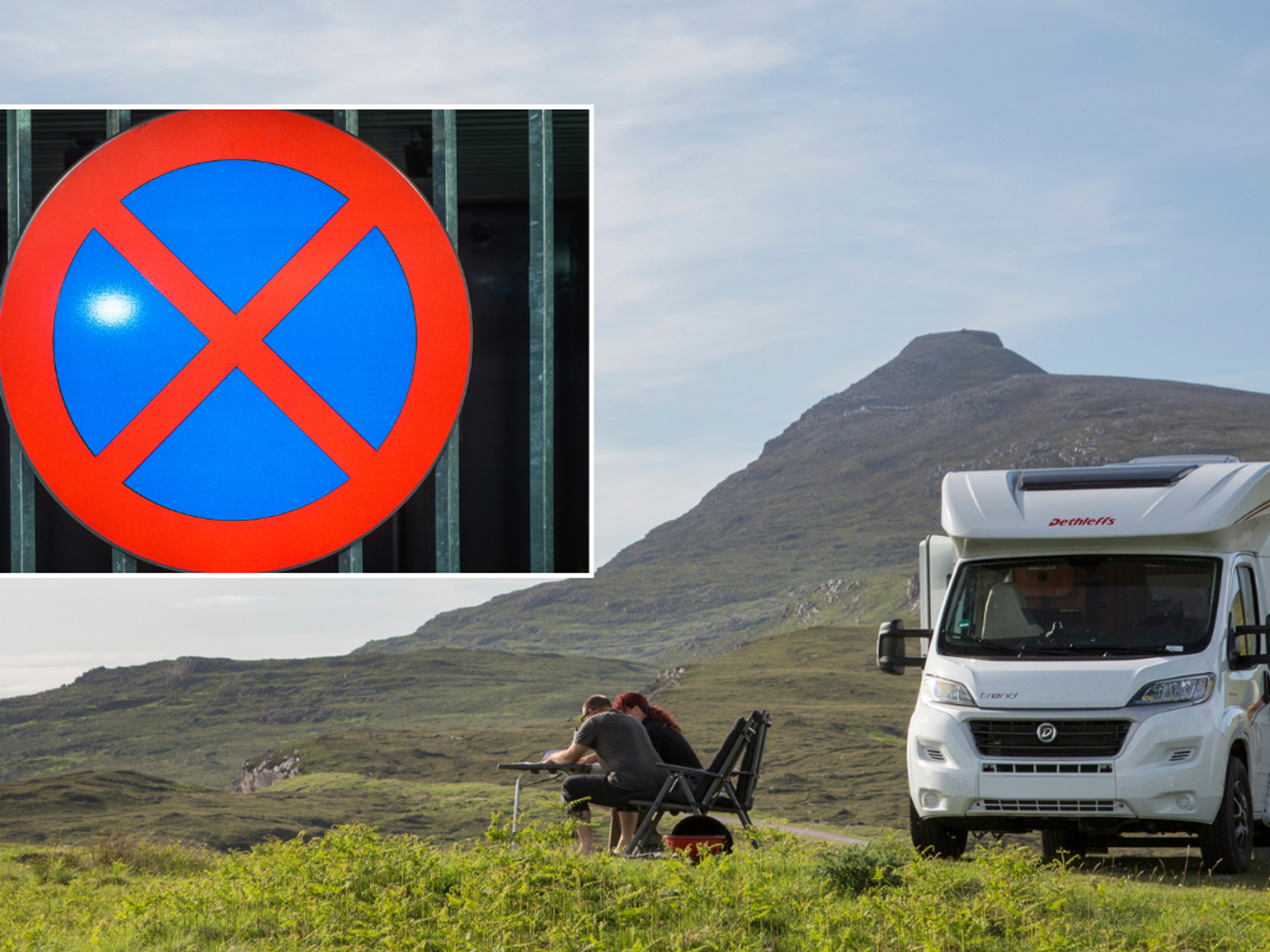 parking ban sign and motorhome
