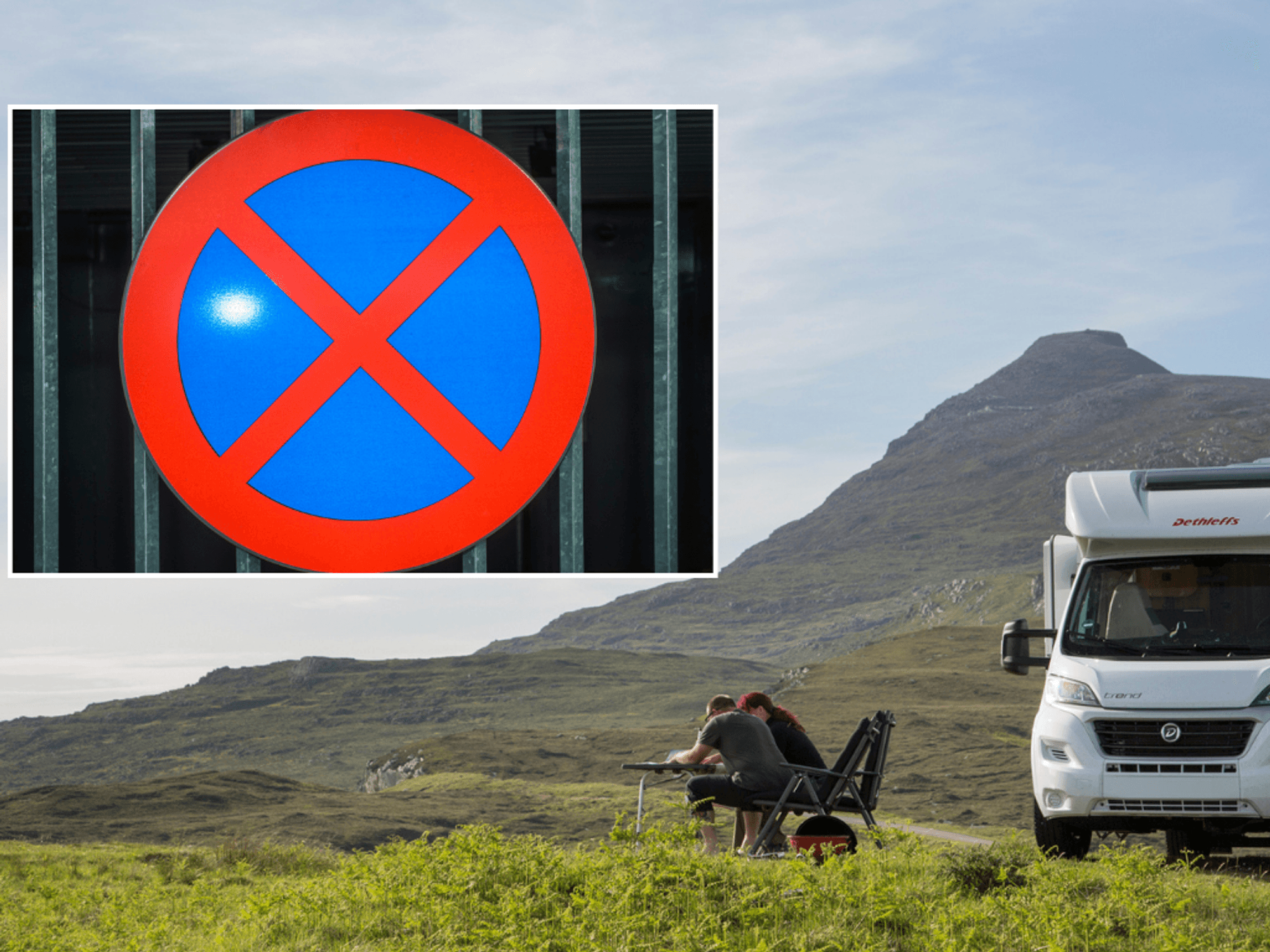 parking ban sign and motorhome