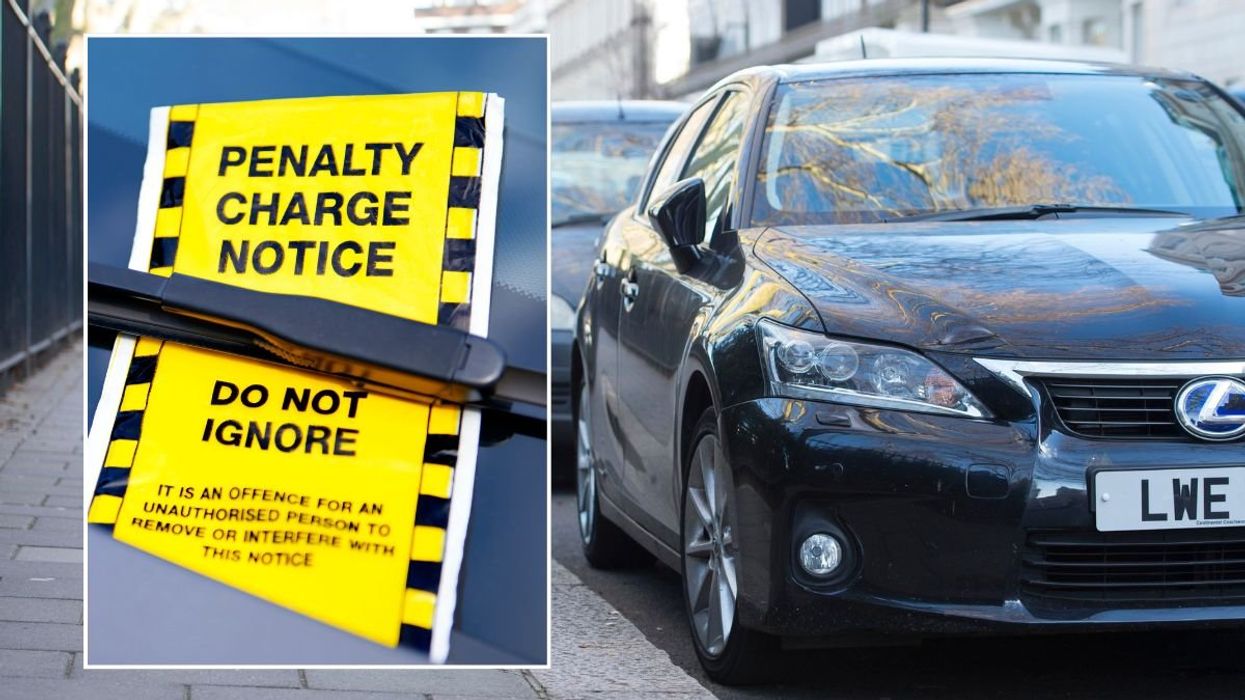 Parking fine and a car parked on the road