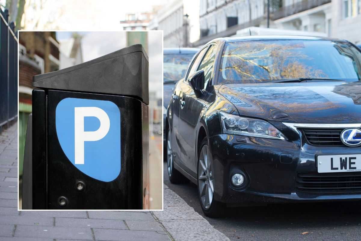 Parking sign and a parked car