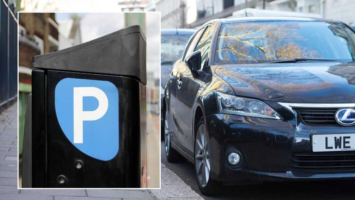 Parking sign and a parked car