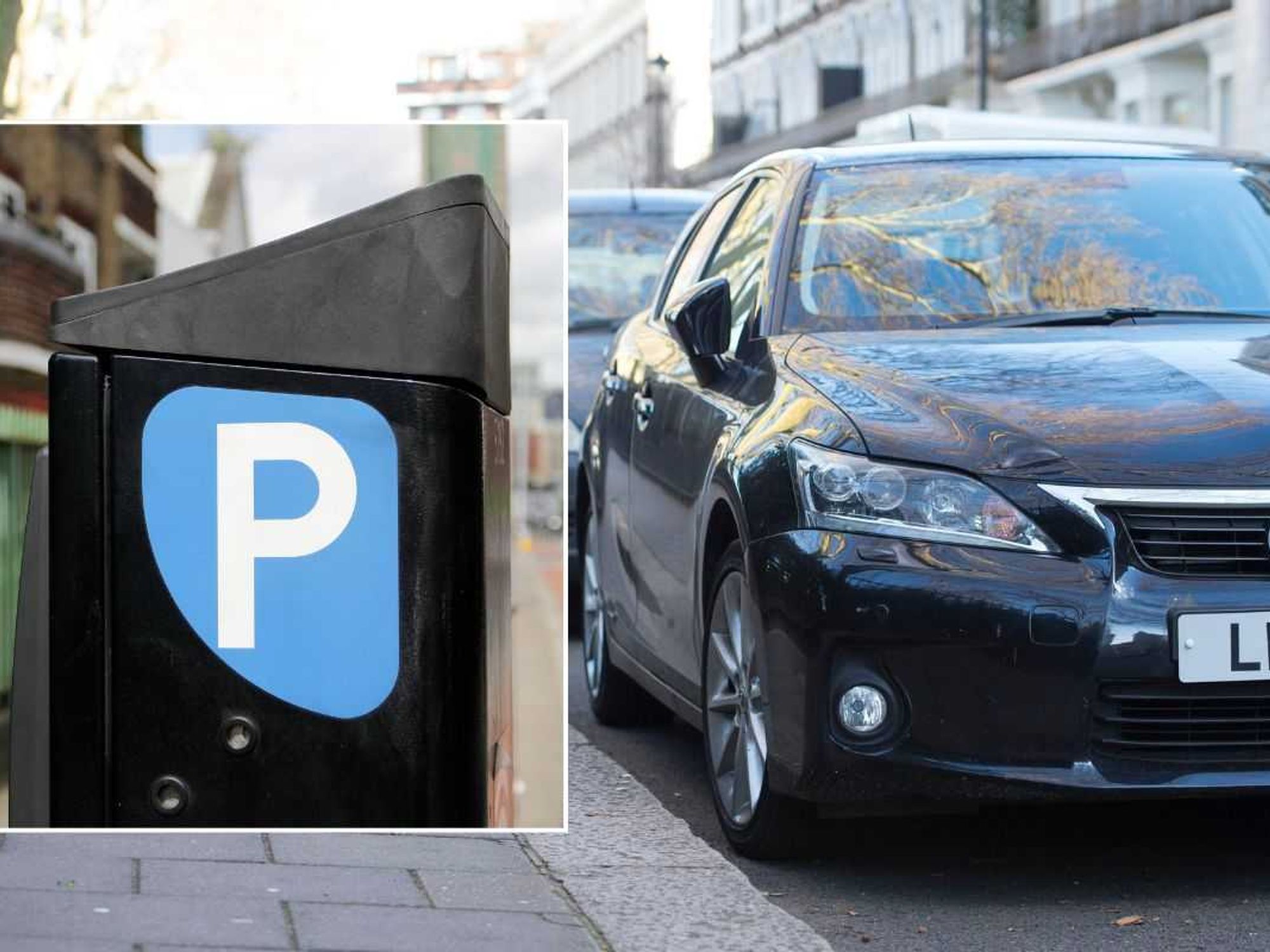 Parking sign and a parked car