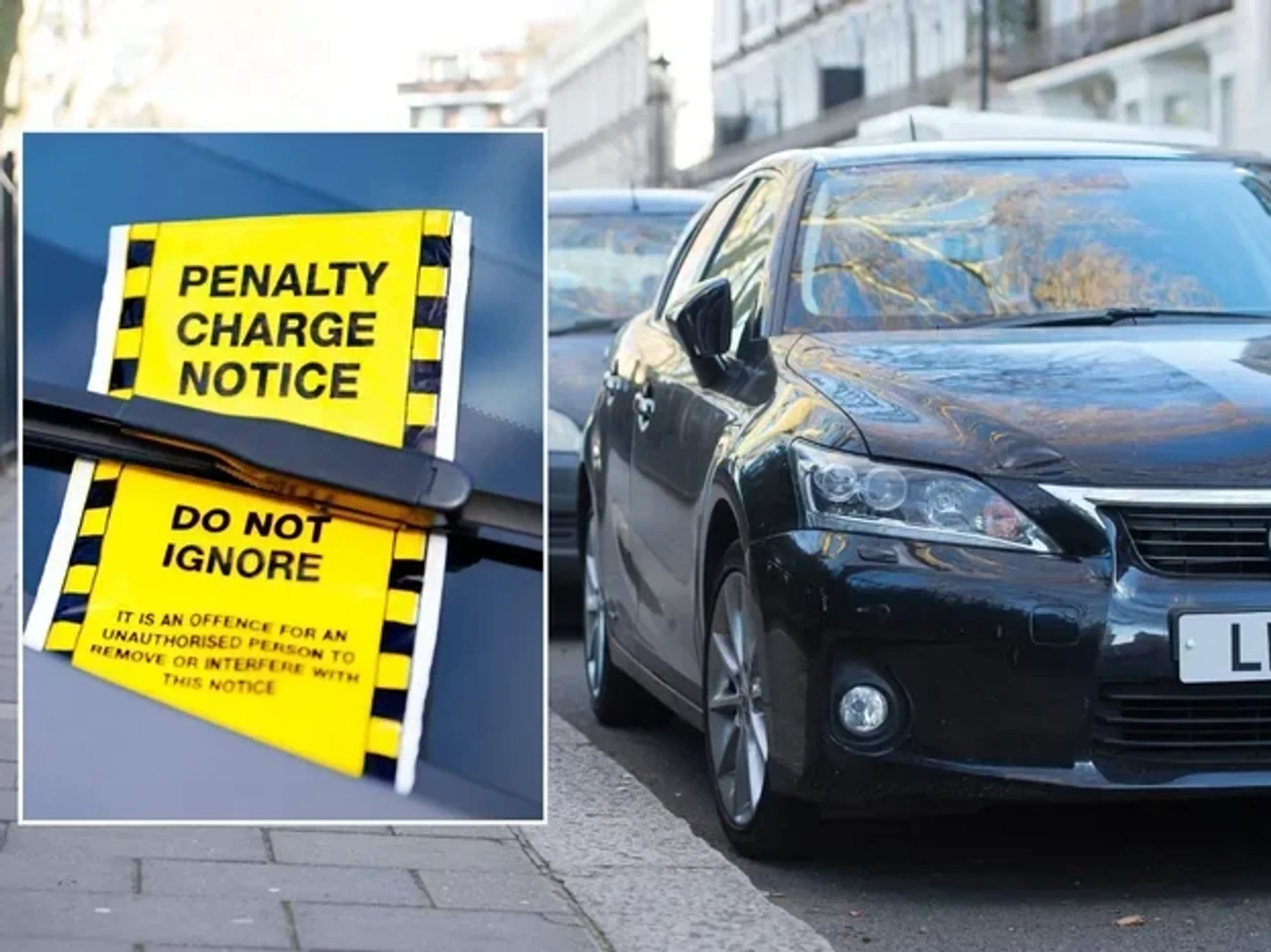 Parking ticket and parked cars
