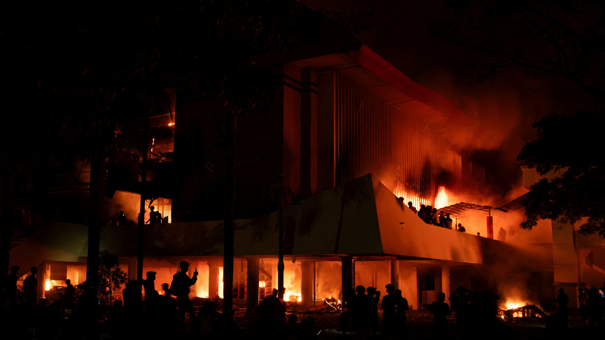 Parliament building on fire