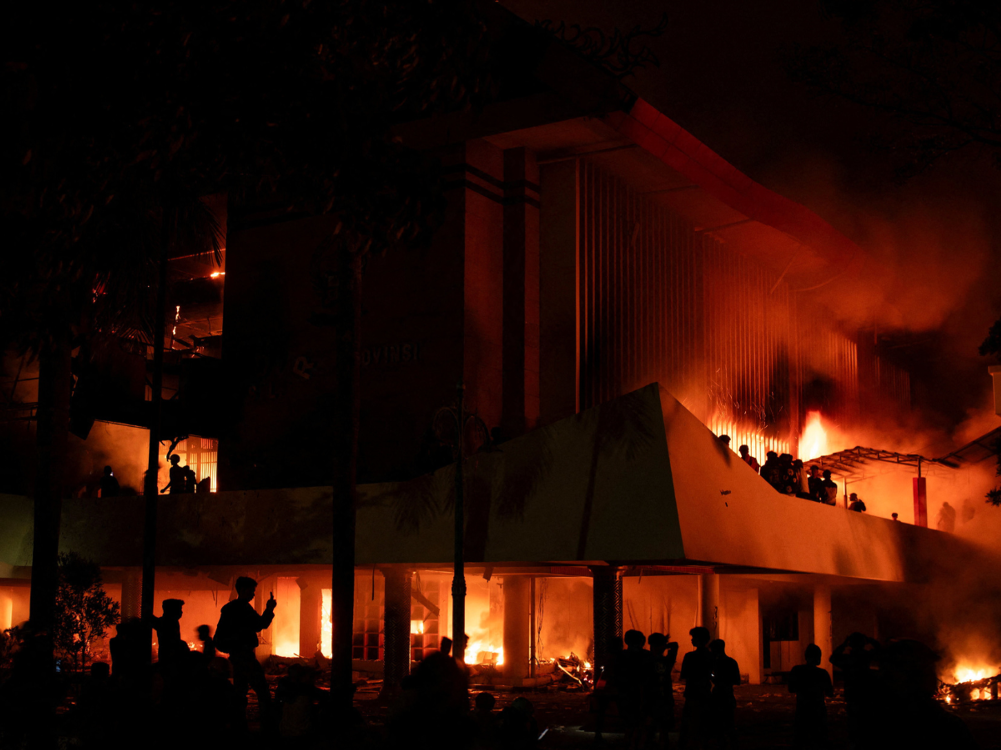 Parliament building on fire