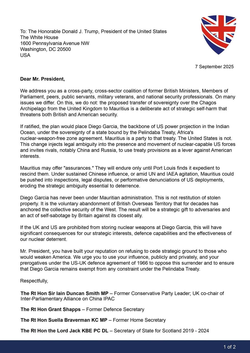 Part of the letter ready 'on many issues we differ, on this one we do not'