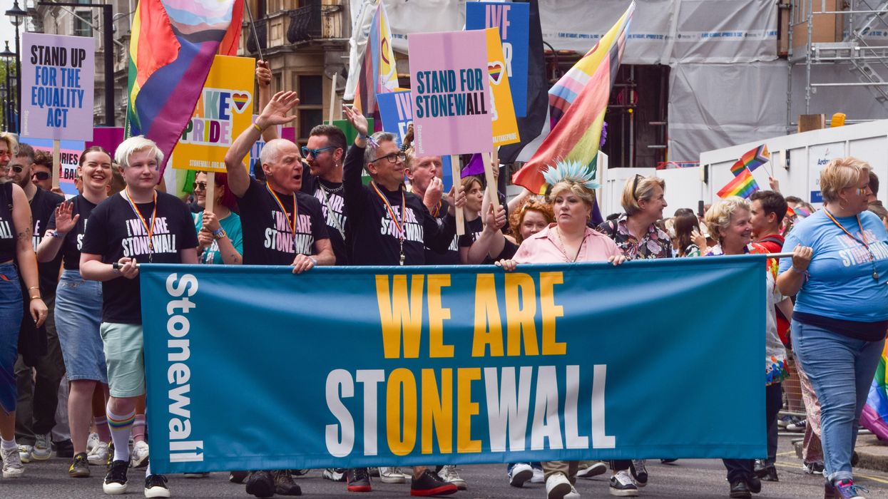 Participants hold a 'We are Stonewall' banner during this year's Pride in London Parade