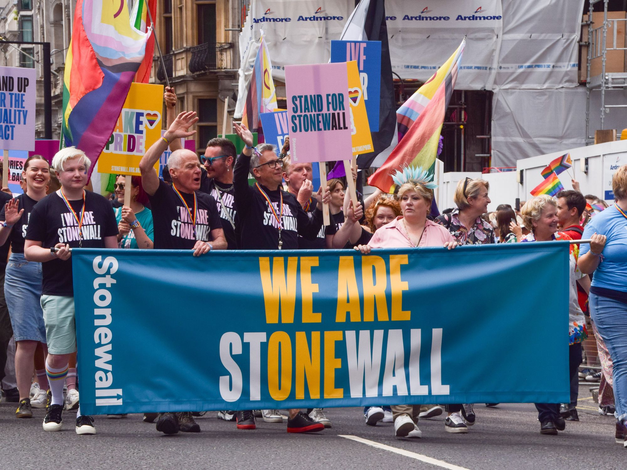 Participants hold a 'We are Stonewall' banner during this year's Pride in London Parade