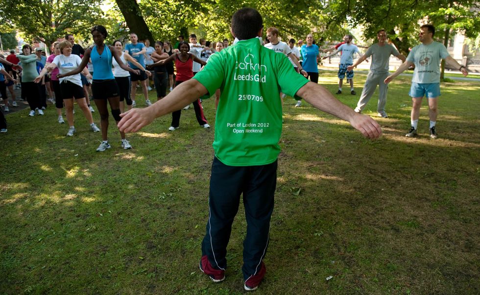 Participants in the 5km parkrun around Hyde Park in Leeds