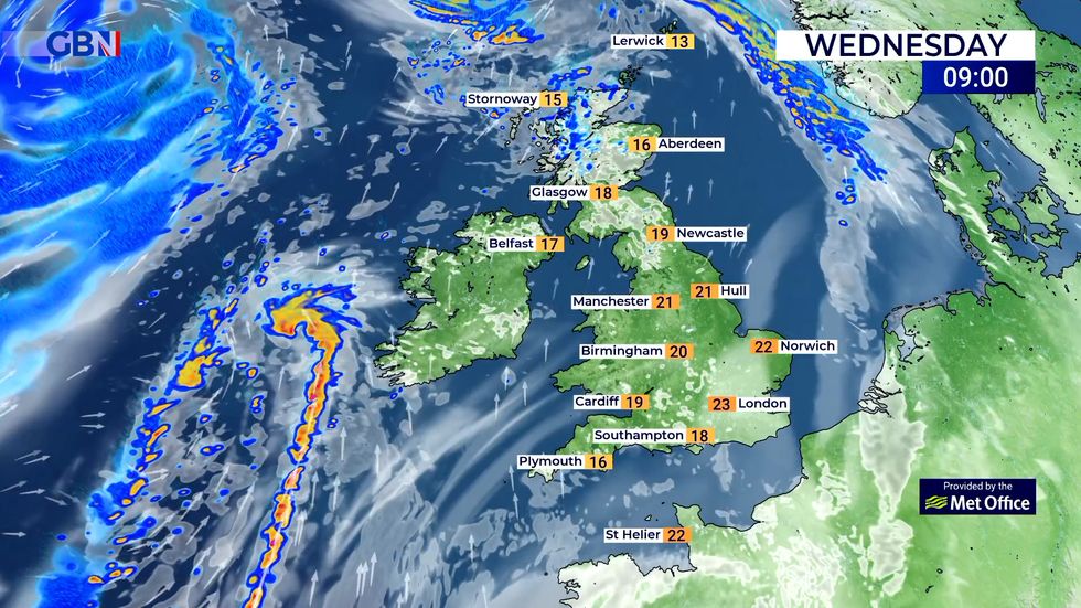 Parts of England and Wales can expect rain overnight.