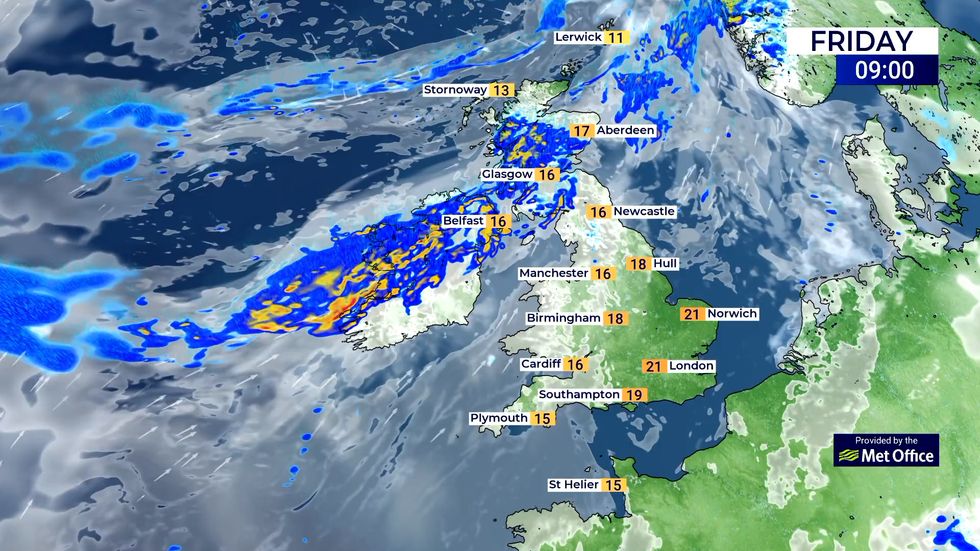 Parts of northern England will be subject to rain.