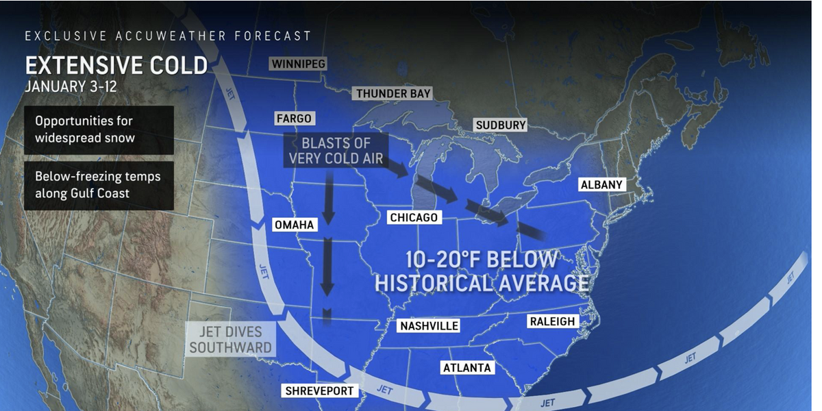 NextImg:US weather: Polar blast threatens 'coldest January freeze for almost 15 years' as 'brutal' Arctic winds will unleash torrents of snow