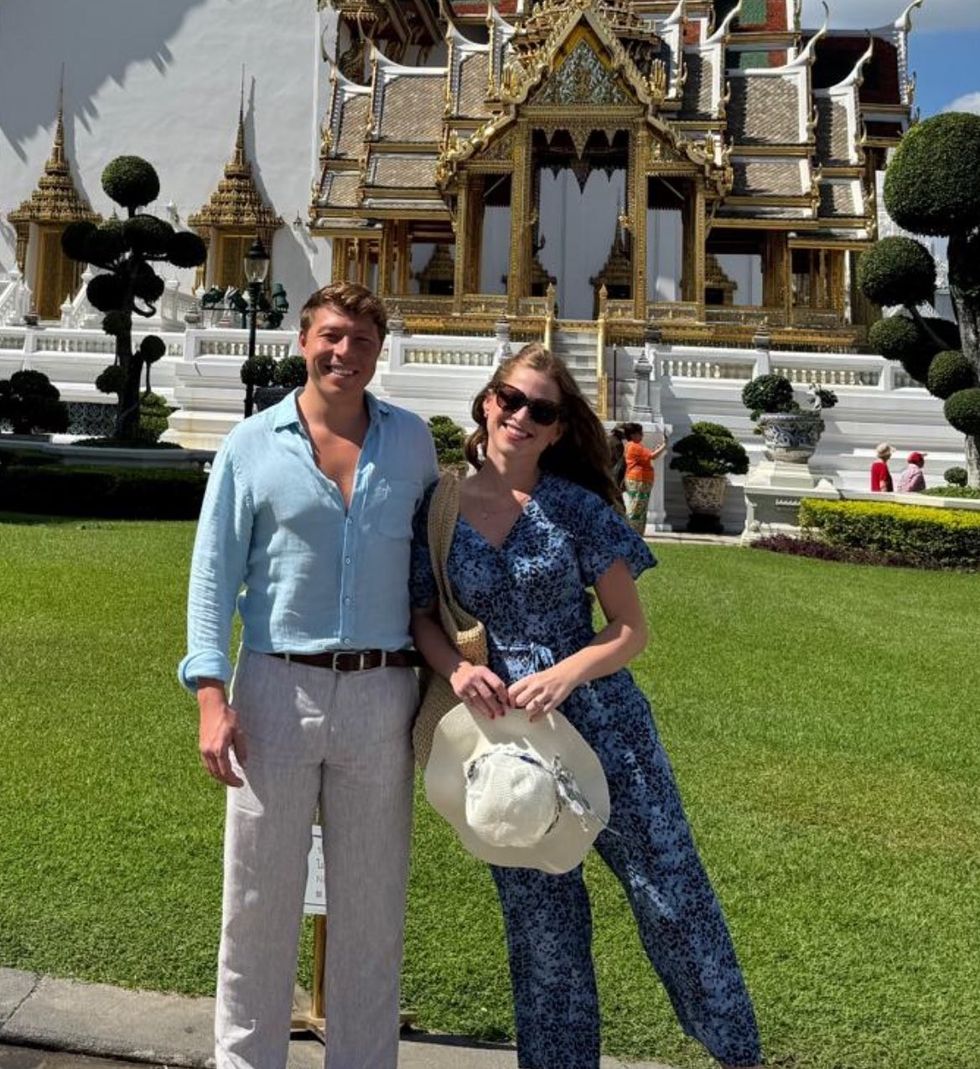 Patrick Christys and Emily Carver on their honeymoon