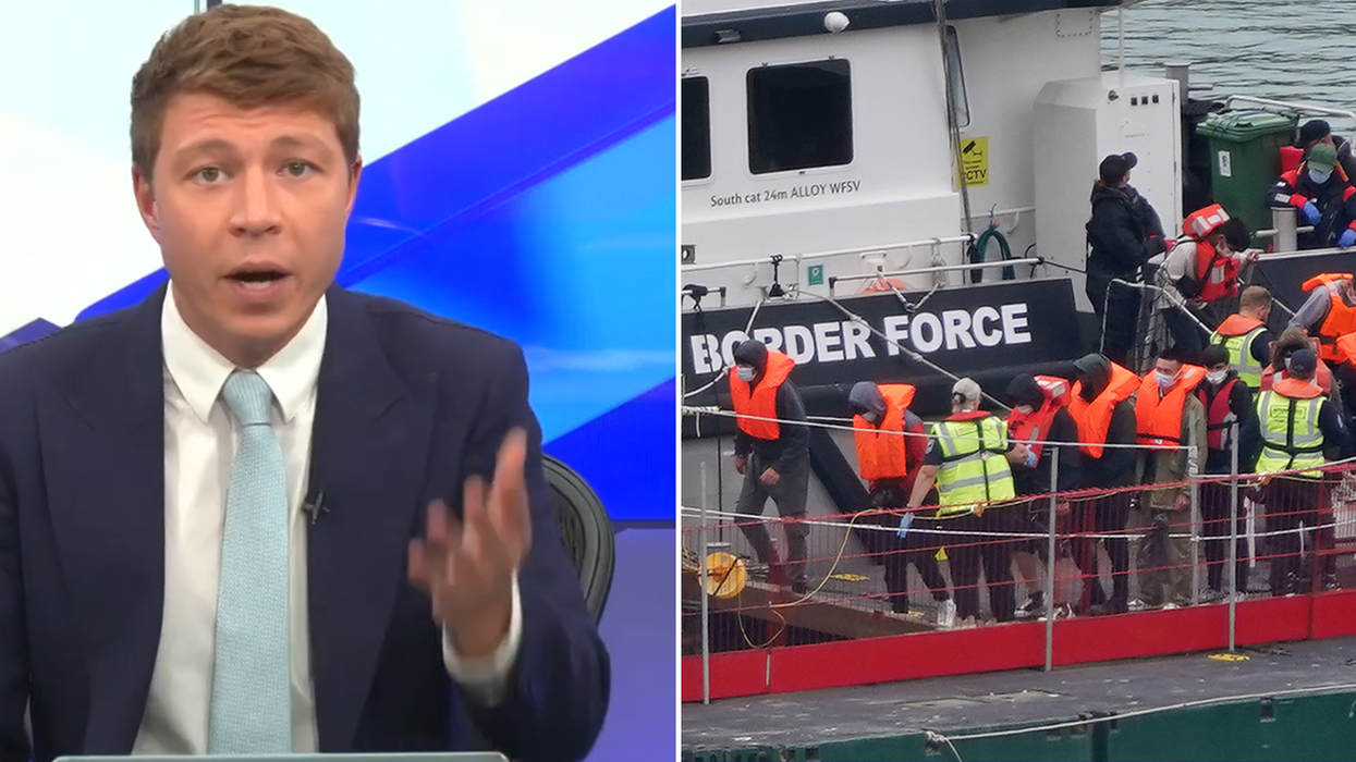 Patrick Christys and migrants crossing the Channel
