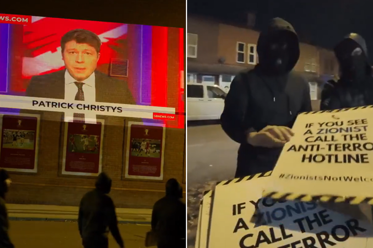 Patrick Christys 'projection' / Pro-Gaza placards