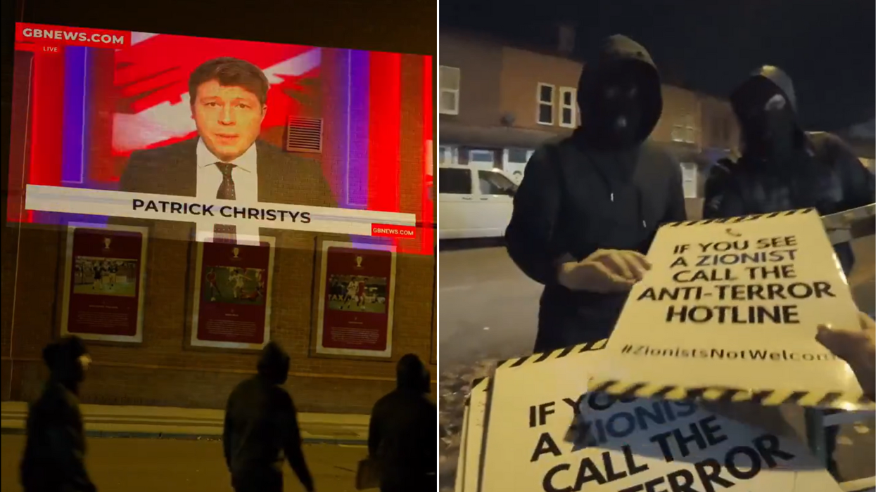 Patrick Christys 'projection' / Pro-Gaza placards