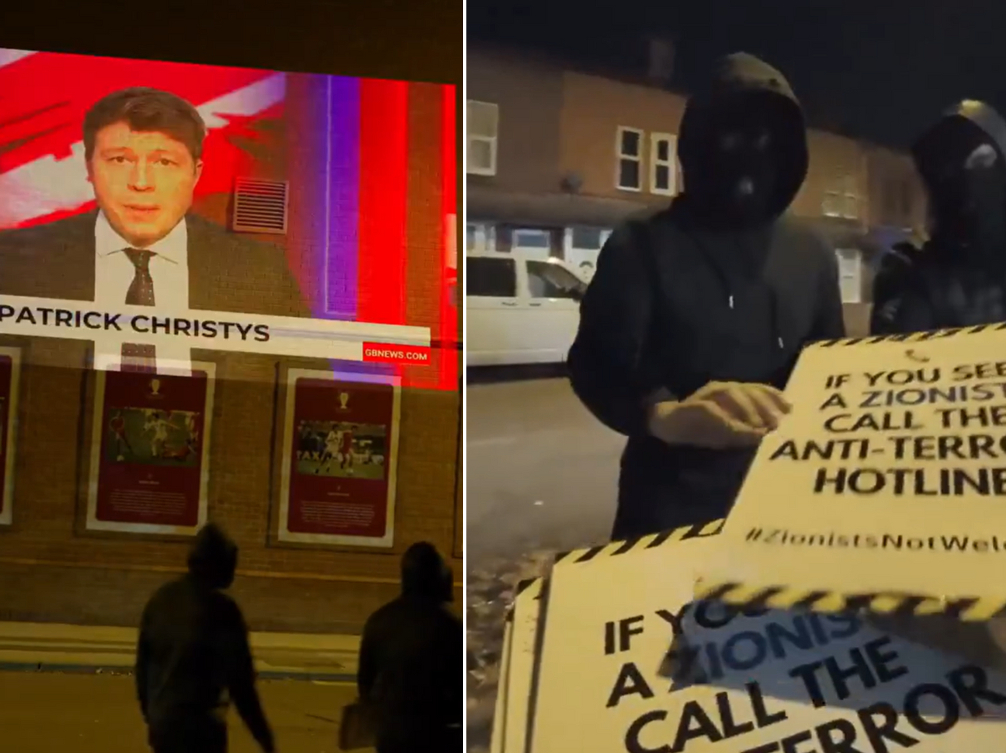 Patrick Christys 'projection' / Pro-Gaza placards