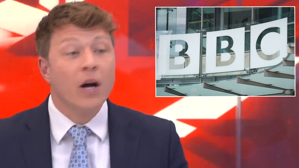 Patrick Christys with an inset image of the BBC logo