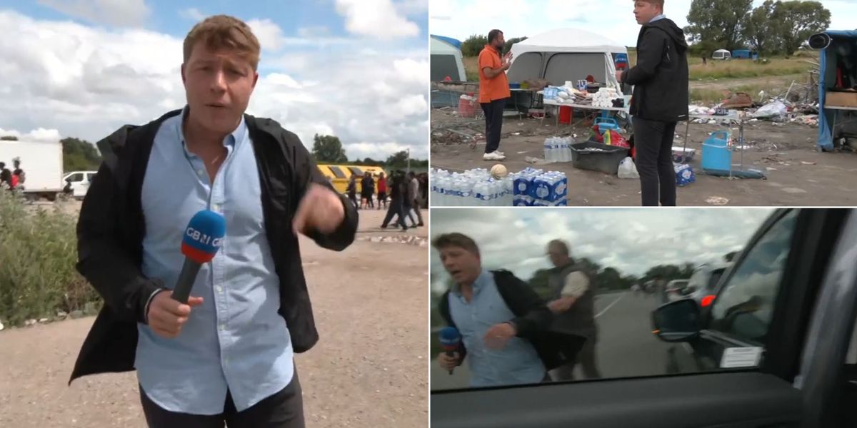 NextImg:'We need to get out of here!' Patrick Christys PELTED with glass bottles by migrants while confronting smuggling gangs