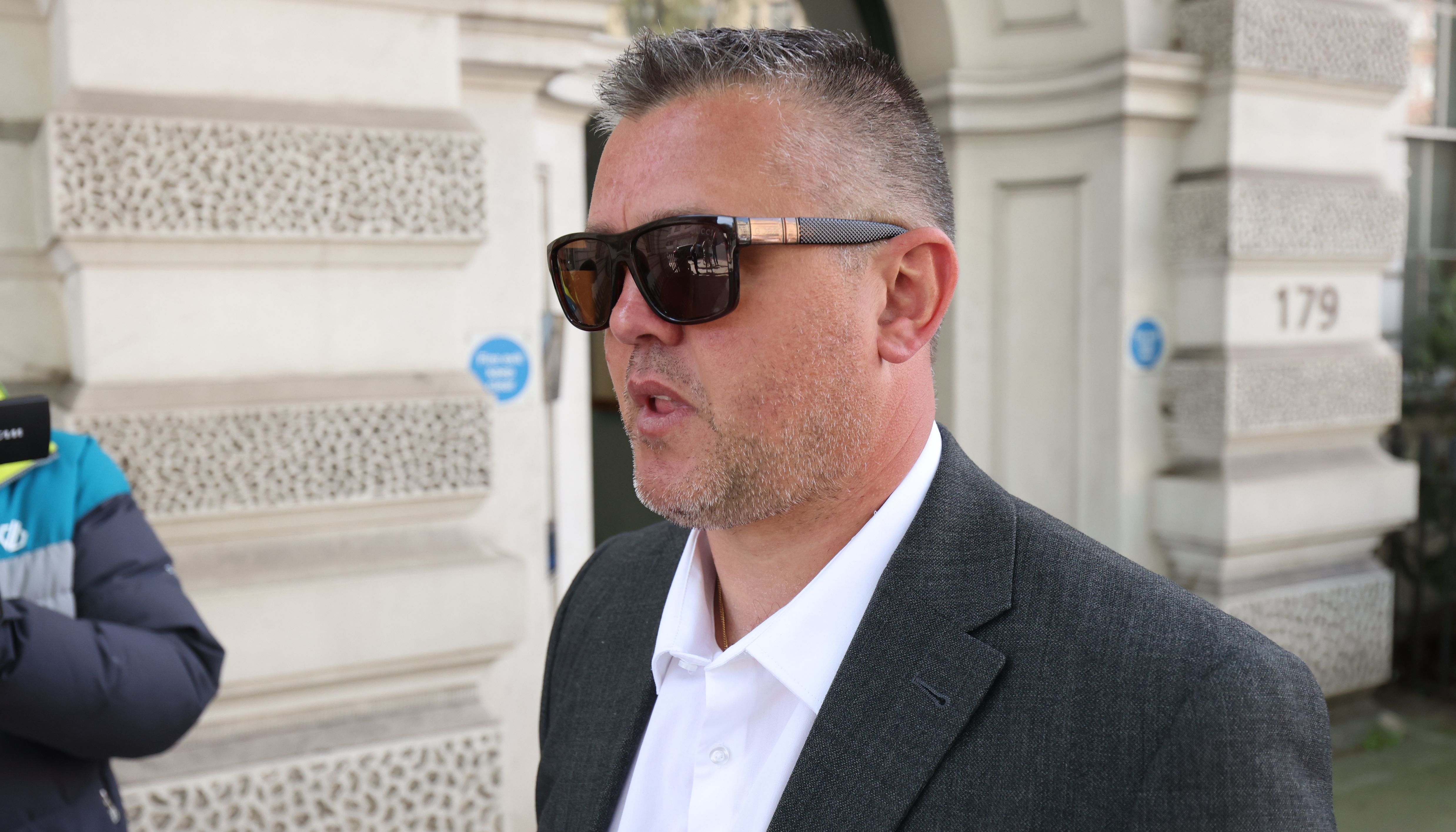 Paul Bussetti, 49, outside Westminster Magistrates' Court, London, where he has been jailed for 10 weeks - suspended for two years - for sending a %22grossly offensive%22 video of a cardboard model of Grenfell Tower being burned on a bonfire. Picture date: Wednesday April 20, 2022.