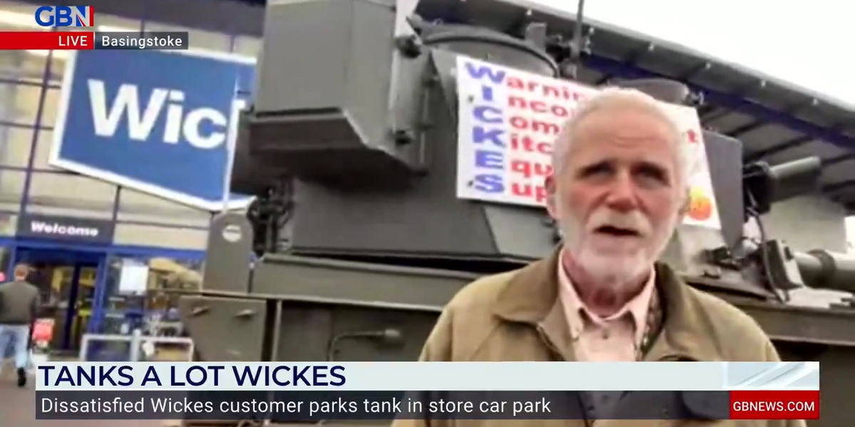 NextImg:Furious customer to keep TANK outside Wickes ‘for as long as it takes’ over ‘botched’ £25,000 kitchen