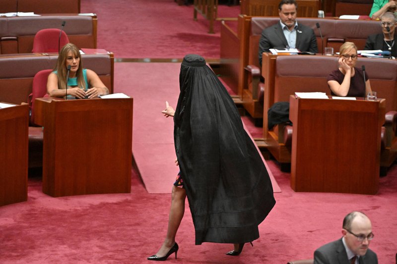 Pauline Hanson wearing a burka in the Australian Senate
