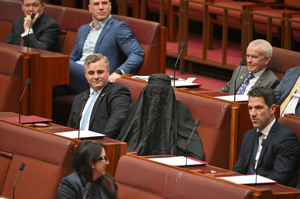 Pauline Hanson wearing a burka in the Australian Senate