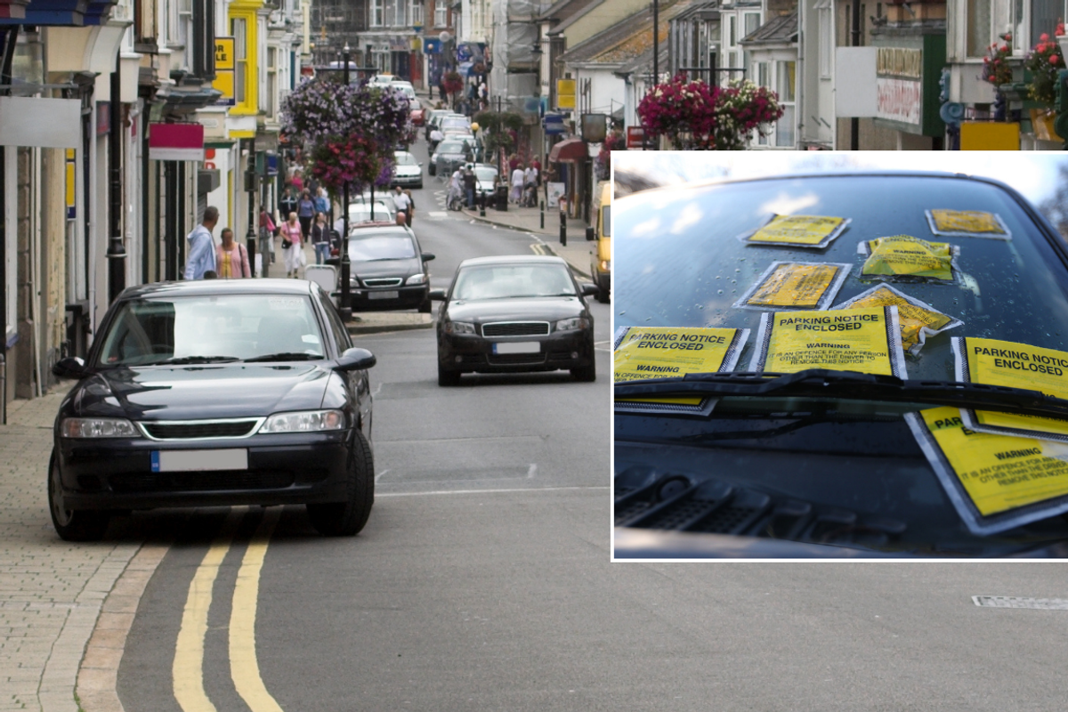 Pavement parking and car with tickets