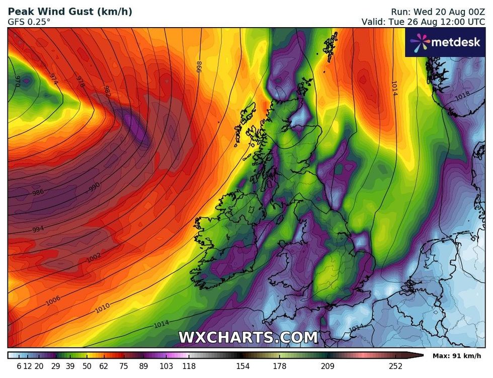 Peak wind gusts as will take hold on August 26